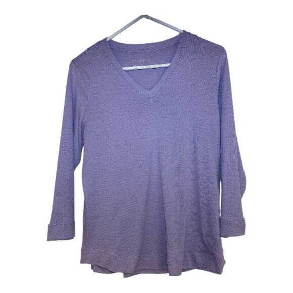 CHICO'S LAVENDER V-NECK 3/4-SLEEVE FLARED HIP 100% COTTON SHIRT SIZE 1 (M) NWOT - Picture 6 of 8